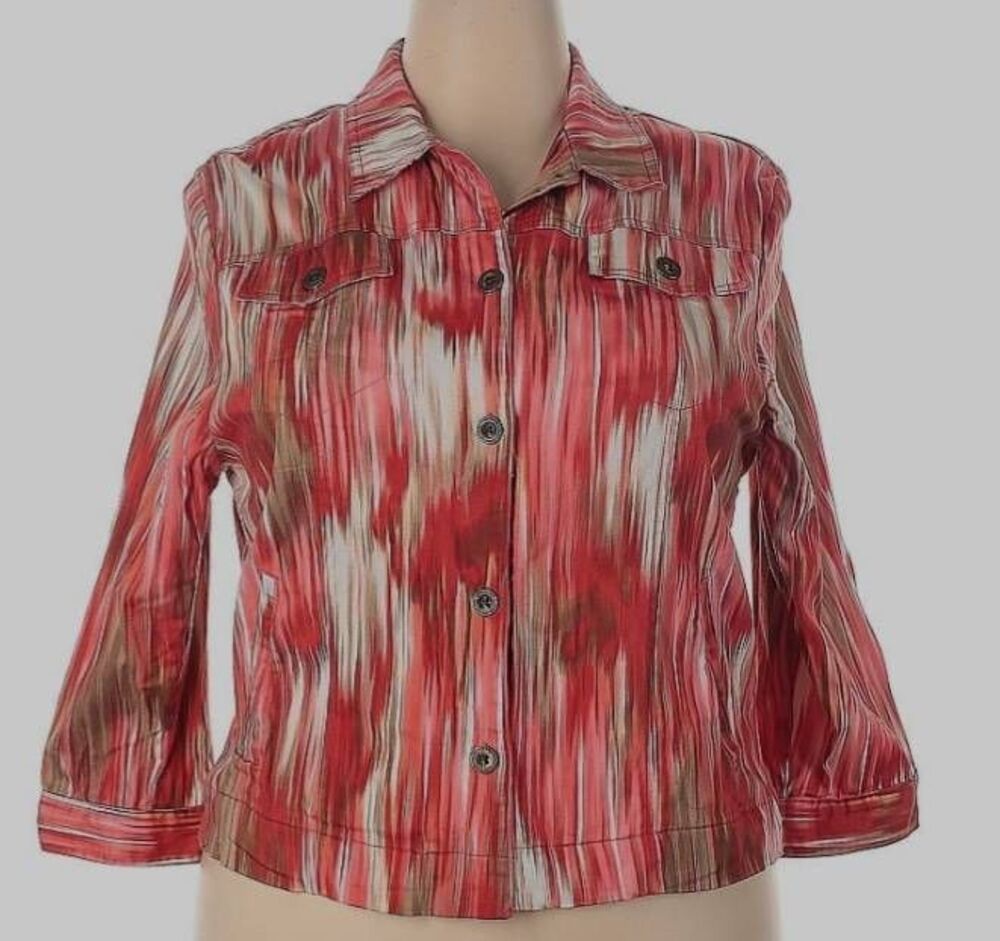 NWOT N Touch petite button front red white brown size 14 jacket